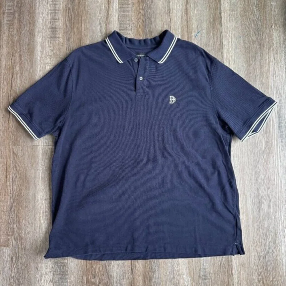 Banana Republic Relaxed Pique Polo Navy Striped Collar Extra Large